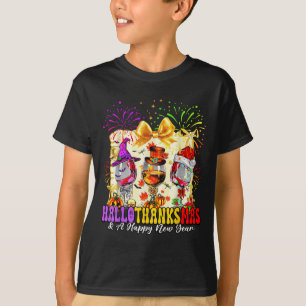 Hallothanksmas And A Happy New Year Wine Gles Fire T-Shirt