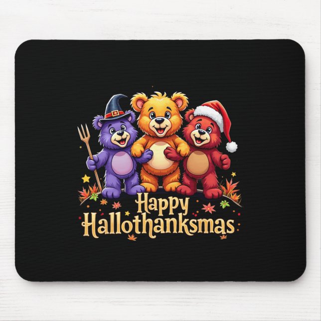 Hallothanksmas Bears Tee Halloween Thanksgiving Ch Mouse Mat (Front)