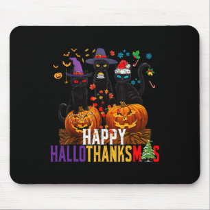 Hallothanksmas Black Cat Halloween Thanksgiving Ch Mouse Mat