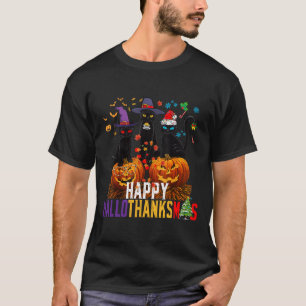 Hallothanksmas Black Cat Halloween Thanksgiving Ch T-Shirt