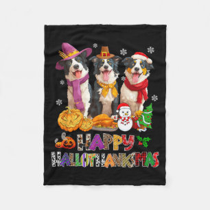 Hallothanksmas Border Collie Dog Halloween Fleece Blanket