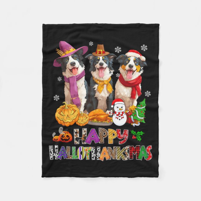 Hallothanksmas Border Collie Dog Halloween Fleece Blanket (Front)