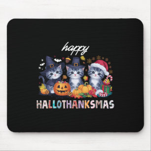 Hallothanksmas Cat Christmas Halloween Thanksgivin Mouse Mat