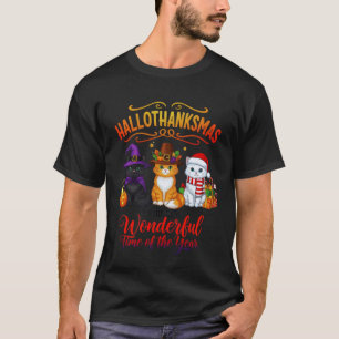 Hallothanksmas Cats Funny Holiday Halloween Xmas T T-Shirt