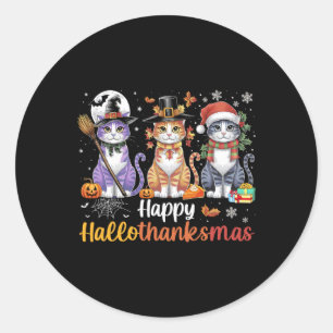 Hallothanksmas Cats Halloween Thanksgiving Christm Classic Round Sticker