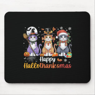 Hallothanksmas Cats Halloween Thanksgiving Christm Mouse Mat