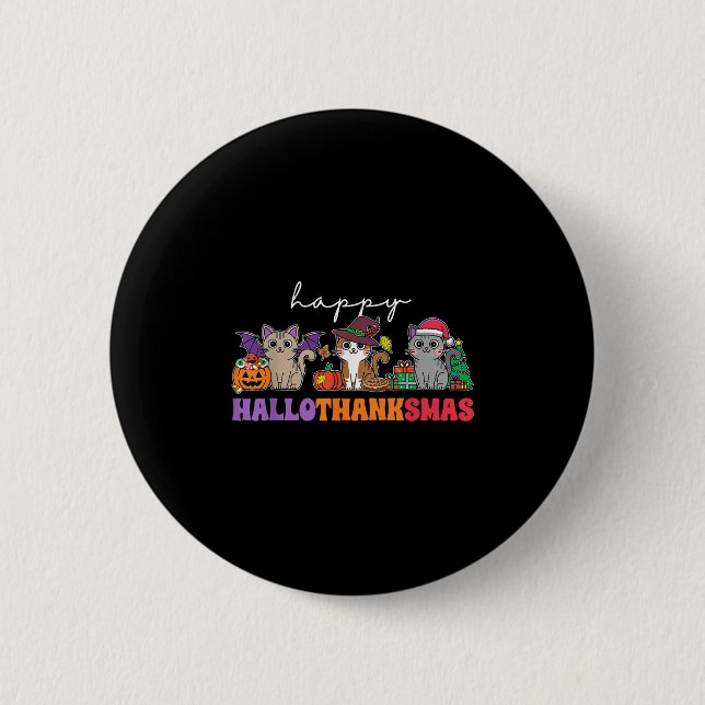 Hallothanksmas Cats _ Uni-adults, Uni-kids, Black, 6 Cm Round Badge (Front)