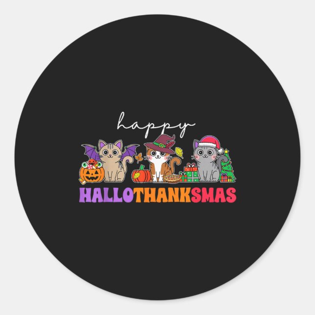 Hallothanksmas Cats _ Uni-adults, Uni-kids, Black, Classic Round Sticker (Front)