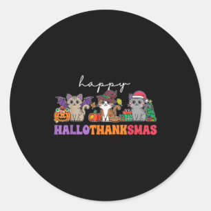 Hallothanksmas Cats _ Uni-adults, Uni-kids, Black, Classic Round Sticker