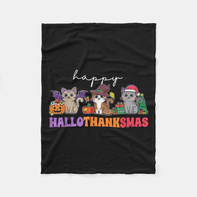 Hallothanksmas Cats _ Uni-adults, Uni-kids, Black, Fleece Blanket (Front)