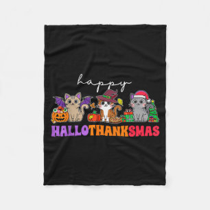 Hallothanksmas Cats _ Uni-adults, Uni-kids, Black, Fleece Blanket