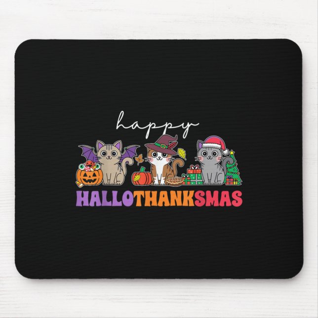 Hallothanksmas Cats _ Uni-adults, Uni-kids, Black, Mouse Mat (Front)