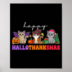 Hallothanksmas Cats _ Uni-adults, Uni-kids, Black, Poster