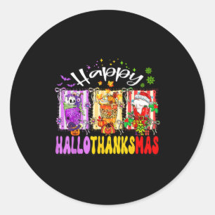 Hallothanksmas Coffee Latte Halloween Thanksgiving Classic Round Sticker
