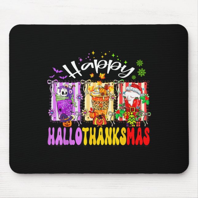 Hallothanksmas Coffee Latte Halloween Thanksgiving Mouse Mat (Front)