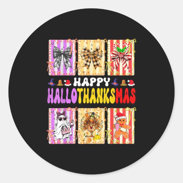 Hallothanksmas Coquette Bow Halloween Thanksgiving Classic Round Sticker (Front)