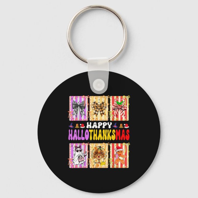 Hallothanksmas Coquette Bow Halloween Thanksgiving Key Ring (Front)