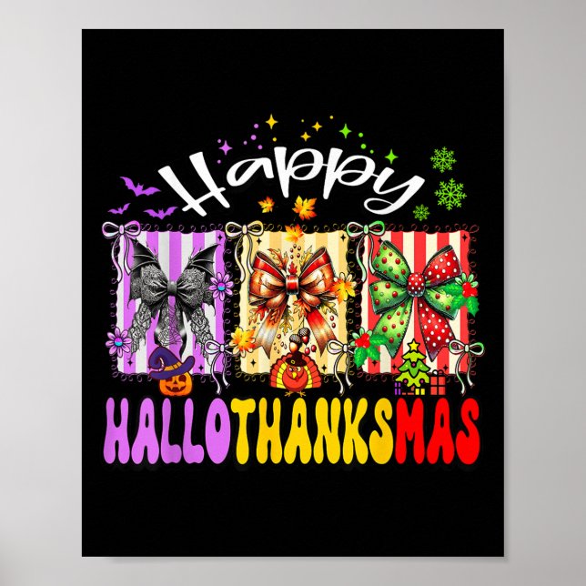 Hallothanksmas Coquette Bow Halloween Thanksgiving Poster (Front)