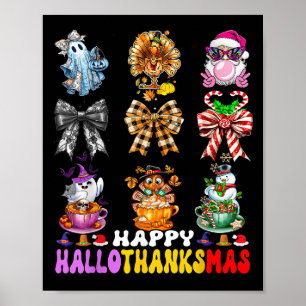 Hallothanksmas Coquette Bow Halloween Thanksgiving Poster