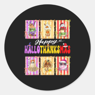 Hallothanksmas Cute Turkey Santa Halloween Thanksg Classic Round Sticker