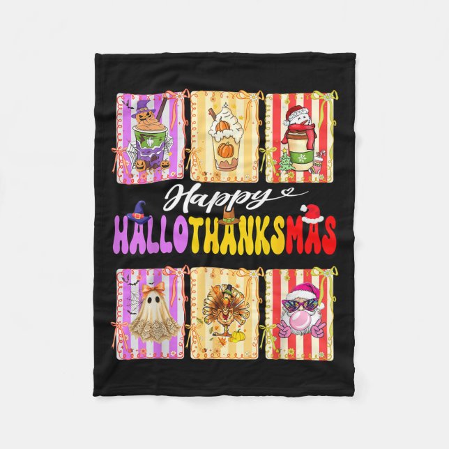 Hallothanksmas Cute Turkey Santa Halloween Thanksg Fleece Blanket (Front)