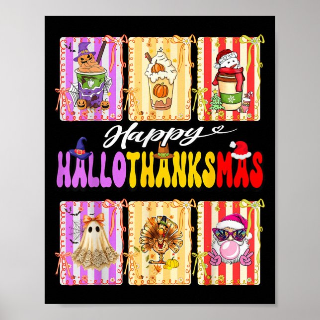 Hallothanksmas Cute Turkey Santa Halloween Thanksg Poster (Front)