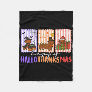 Hallothanksmas Dachshund Halloween Thanksgiving Ch Fleece Blanket