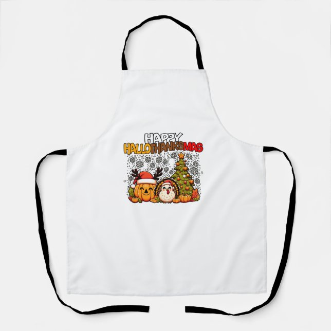 HalloThanksMas Funny Cute Halloween Thanksgiving C Apron (Front)