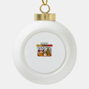 HalloThanksMas Funny Cute Halloween Thanksgiving C Ceramic Ball Christmas Ornament