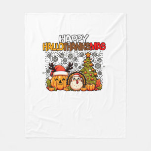 HalloThanksMas Funny Cute Halloween Thanksgiving C Fleece Blanket