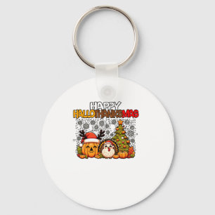HalloThanksMas Funny Cute Halloween Thanksgiving C Key Ring