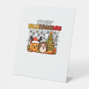 HalloThanksMas Funny Cute Halloween Thanksgiving C Pedestal Sign