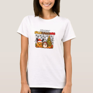 HalloThanksMas Funny Cute Halloween Thanksgiving C T-Shirt