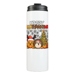 HalloThanksMas Funny Cute Halloween Thanksgiving C Thermal Tumbler