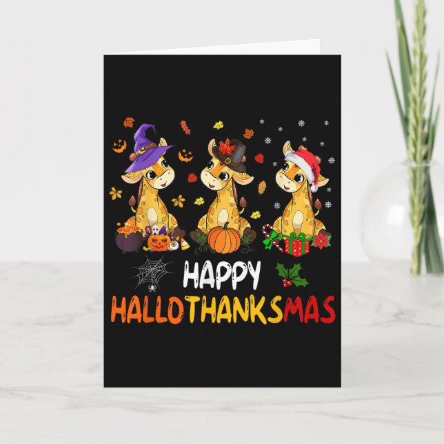 Hallothanksmas Giraffe Halloween Thanksgiving Chri Card (Front)