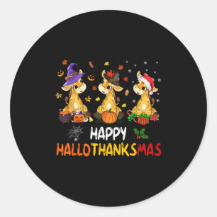 Hallothanksmas Giraffe Halloween Thanksgiving Chri Classic Round Sticker