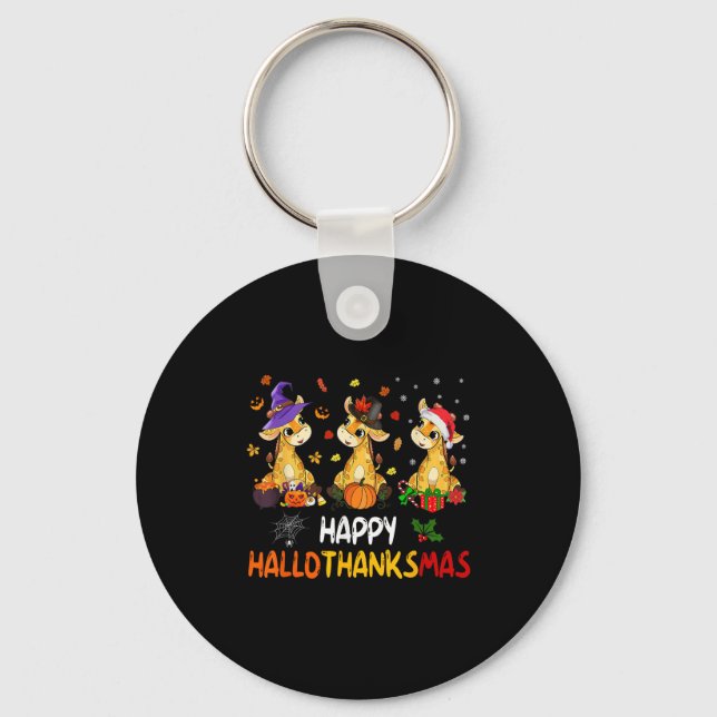 Hallothanksmas Giraffe Halloween Thanksgiving Chri Key Ring (Front)