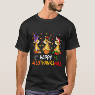 Hallothanksmas Giraffe Halloween Thanksgiving Chri T-Shirt