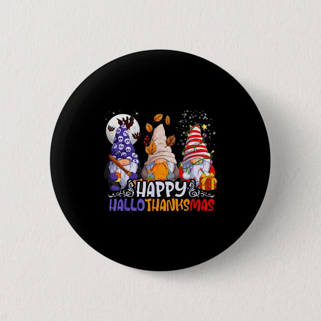 Hallothanksmas Gnomes Halloween Thanksgiving Chris 6 Cm Round Badge (Front)