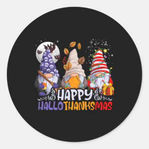Hallothanksmas Gnomes Halloween Thanksgiving Chris Classic Round Sticker