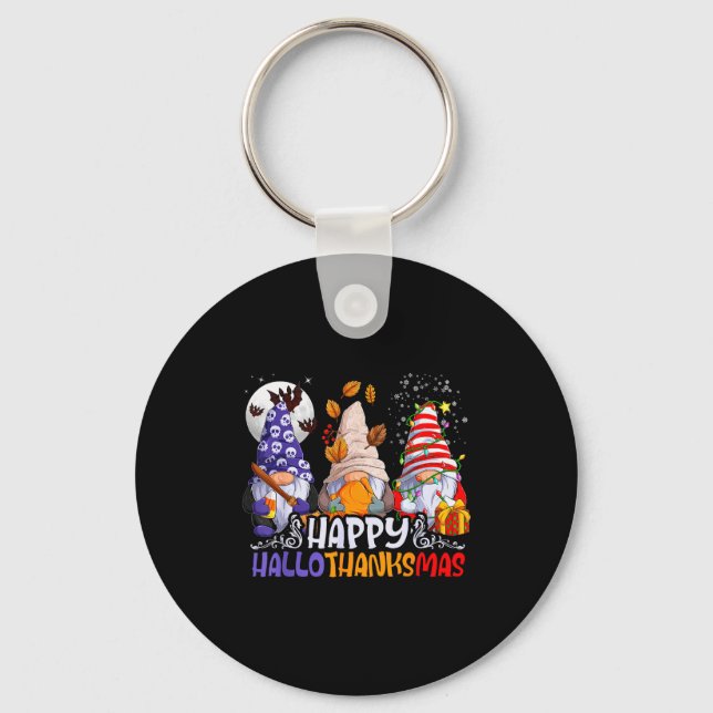 Hallothanksmas Gnomes Halloween Thanksgiving Chris Key Ring (Front)