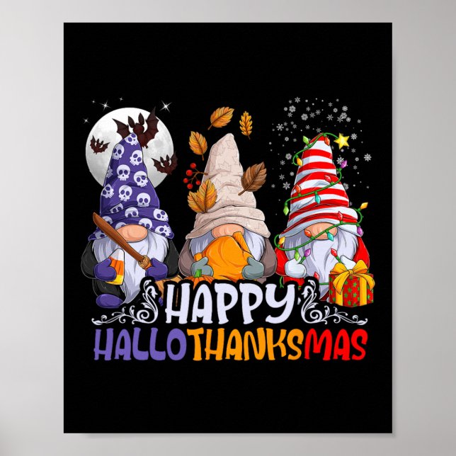 Hallothanksmas Gnomes Halloween Thanksgiving Chris Poster (Front)