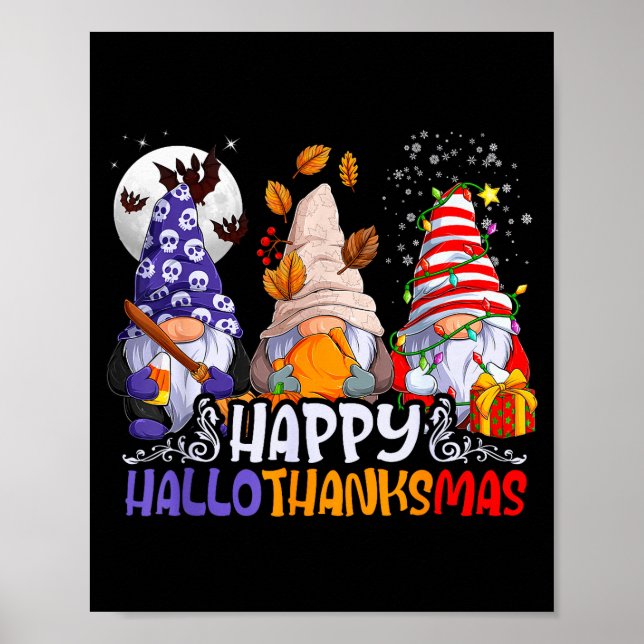 Hallothanksmas Gnomes Halloween Thanksgiving Chris Poster (Front)