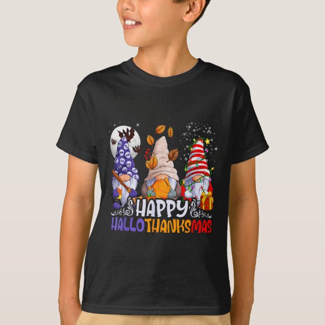 Hallothanksmas Gnomes Halloween Thanksgiving Chris T-Shirt (Front)