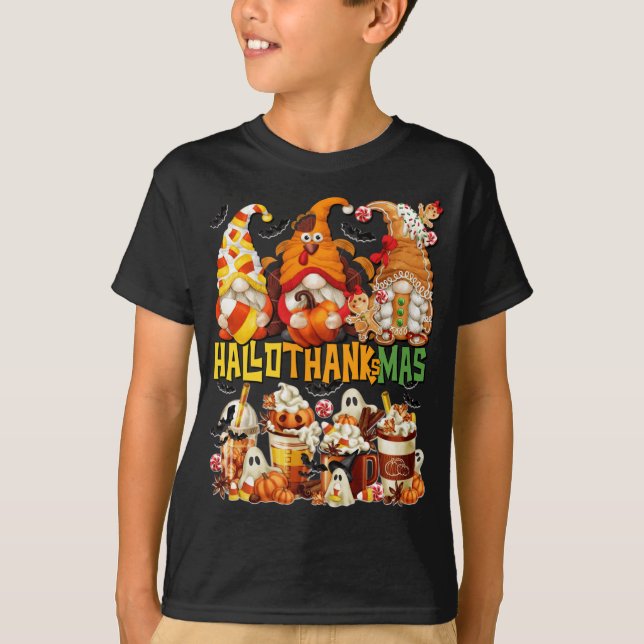 Hallothanksmas Gnomes Halloween Thanksgiving Chris T-Shirt (Front)