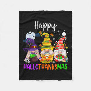 Hallothanksmas Gnomes Halloween Thanksgiving Merry Fleece Blanket