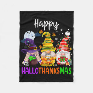 Hallothanksmas Gnomes Halloween Thanksgiving Merry Fleece Blanket