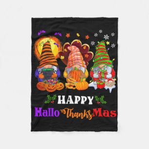 Hallothanksmas Gnomes Halloween Thanksgiving Merry Fleece Blanket