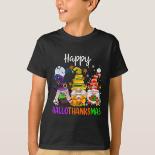 Hallothanksmas Gnomes Halloween Thanksgiving Merry T-Shirt