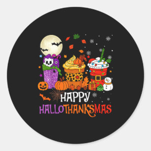 Hallothanksmas Halloween Thanksgiving Christmas Co Classic Round Sticker